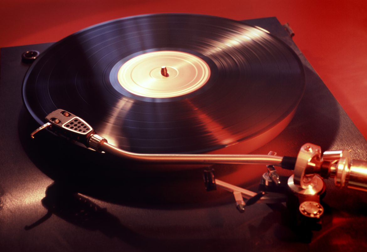 Vinyl record player turntable for a music discovery article