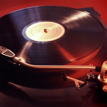 Vinyl record player turntable for a music discovery article